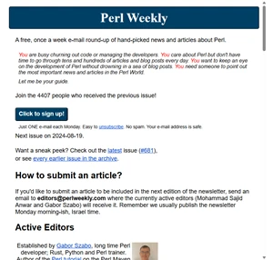 Perl Weekly A Free Weekly Email Newsletter for the Perl Programming language