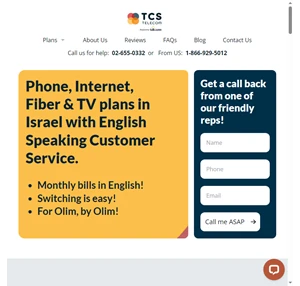 Home Phone Mobile Internet TV For Anglos In Israel - TCS Telecom